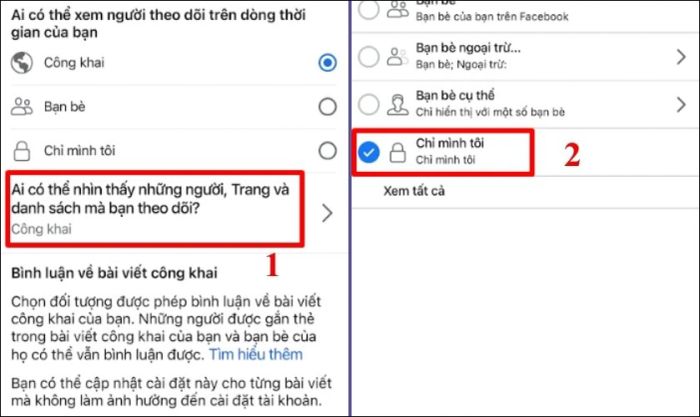 Điều chỉnh về chế độ Chỉ mình tôi