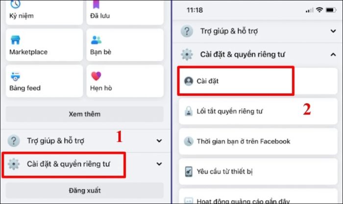 Chọn mục Cài đặt & quyền riêng tư và tiếp tục chọn Cài đặt
