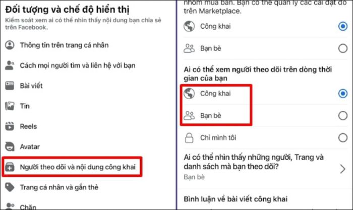 Thực hiện điều chỉnh chế độ Công khai hoặc Bạn bè cho phù hợp