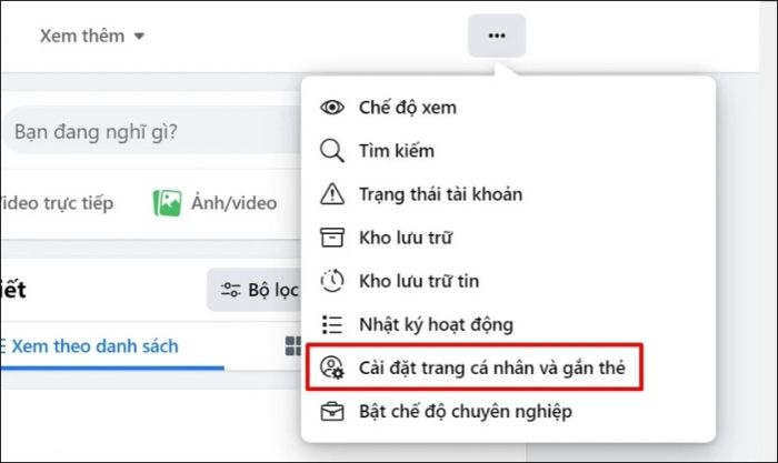 Chọn mục Cài đặt trang cá nhân và gắn thẻ
