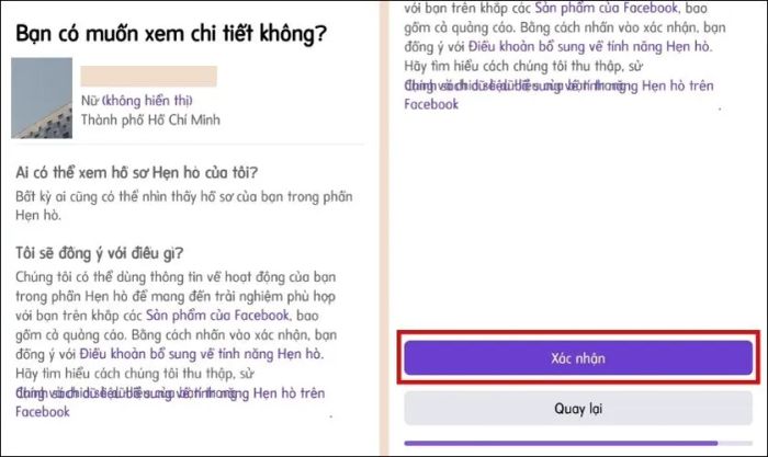 Chọn Xác nhận hoặc Quay lại để hoàn tất