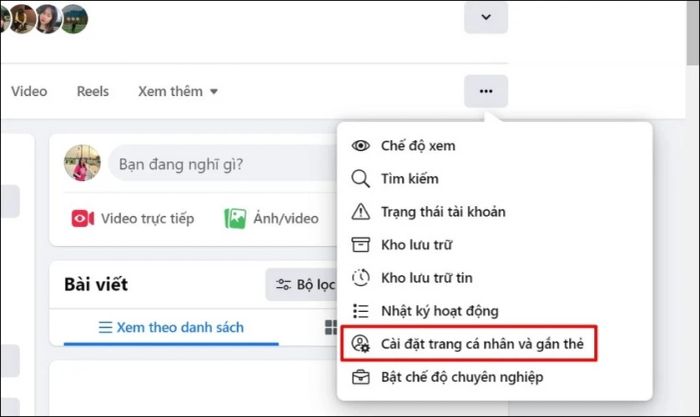 Nhấn vào Cài đặt trang cá nhân và gắn thẻ