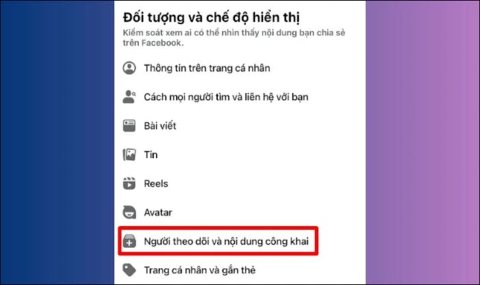 Đi đến mục Đối tượng và chế độ hiển thị