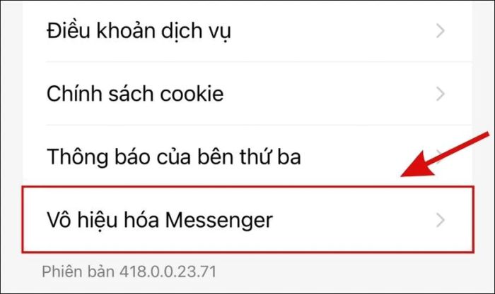 Nhấn vào mục Vô hiệu hoá Messenger