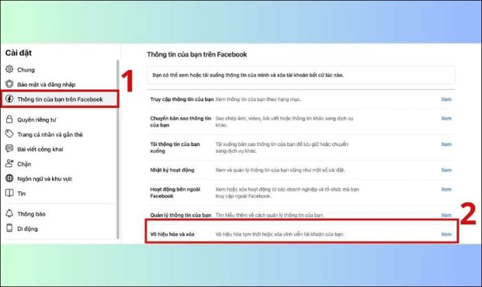 Nhấn vào phần Thông tin của bạn trên Facebook và bấm chọn nút Xem