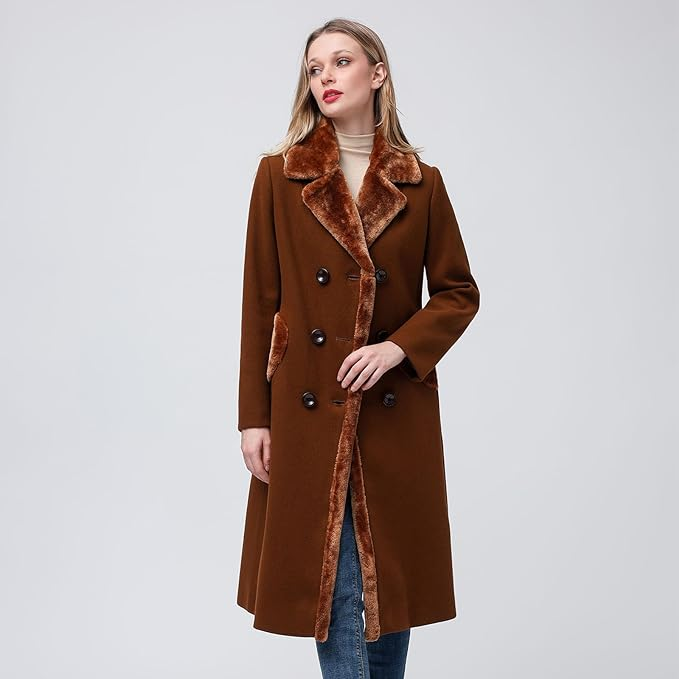 model showcasing the coat in a rich brown shade