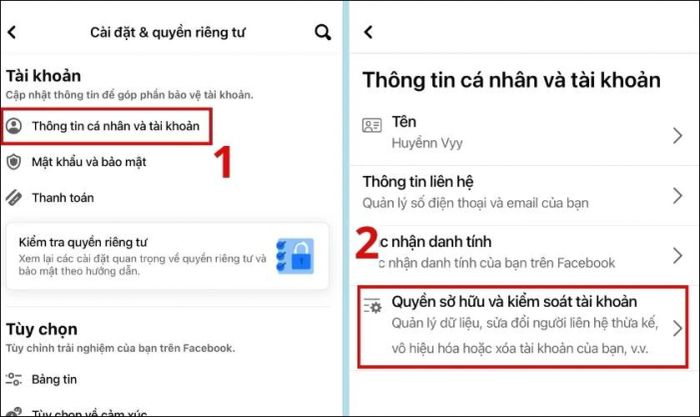 Nhấn vào mục Quyền sở hữu và kiểm soát tài khoản