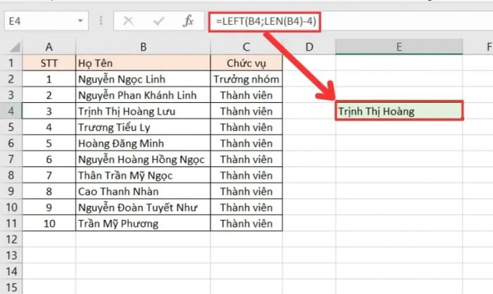 Hàm LEFT trong Excel có tác dụng như thế nào?