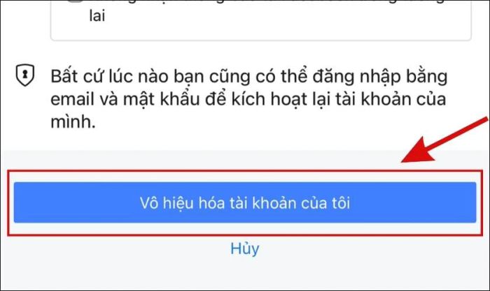 Nhấn chọn Vô hiệu hoá tài khoản của tôi