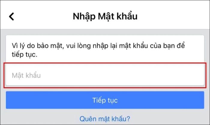 Nhập mật khẩu của bạn và nhấn vào Tiếp tục