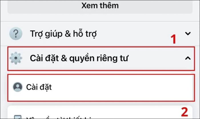 Nhấn vào mục Cài đặt & quyền riêng tư và chọn Cài đặt