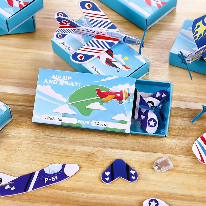 The foam airplanes along with their stylish gift boxes.