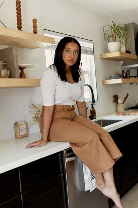 The pants in a rich brown hue.
