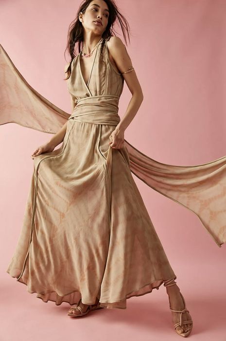 A front view of the dress in brown.