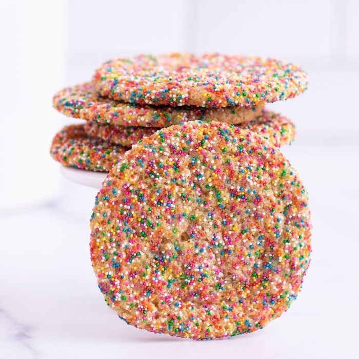 Birthday cake cookies sprinkled with rainbow-colored confetti