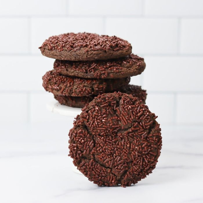 Double chocolate chunk cookies adorned with sprinkles