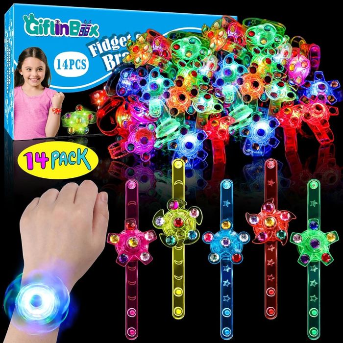 Colorful light-up spinning bracelets that are both fun and eye-catching.