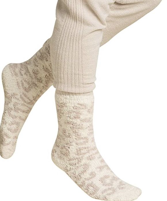 A pair of cream cozy socks
