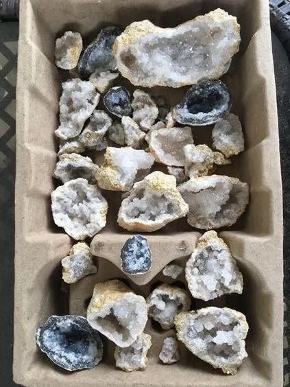 Reviewer's geodes after being opened