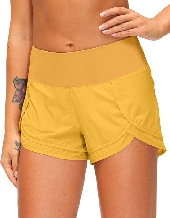 A model donning the yellow shorts