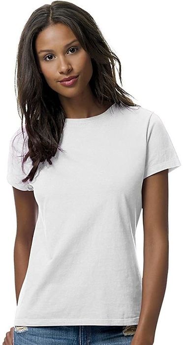 model showcasing a classic white t-shirt