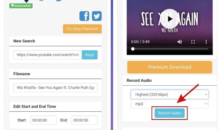 Chọn định dạng và thời gian cho file nhạc
