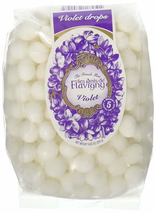 a bag of violet-flavored candies