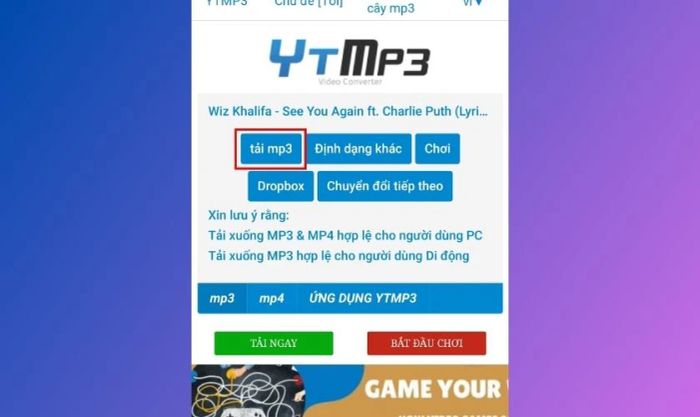 Tải nhạc từ YouTube về Zing MP3 qua YTMP3