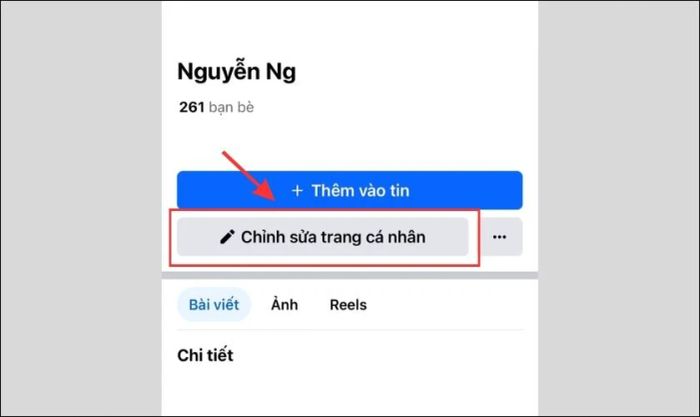 Nhấn vào mục Chỉnh sửa trang cá nhân