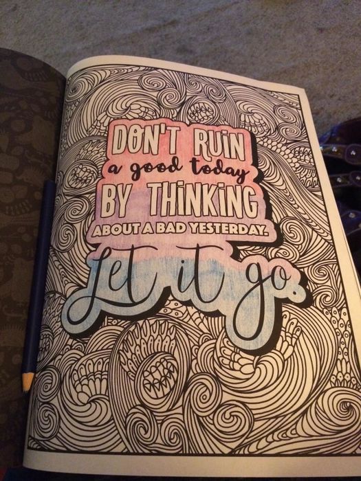 A reviewer’s photo of a page inside the coloring book, featuring the quote, 