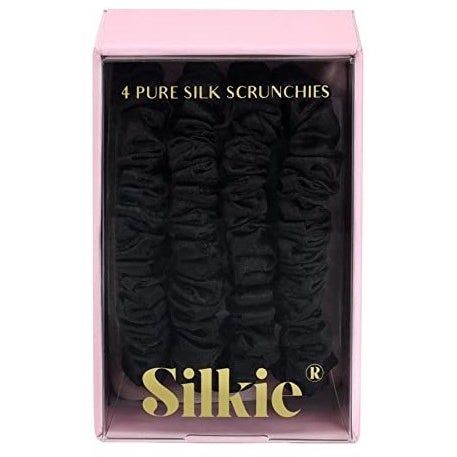 The set of mulberry silk hair ties in chic noir.