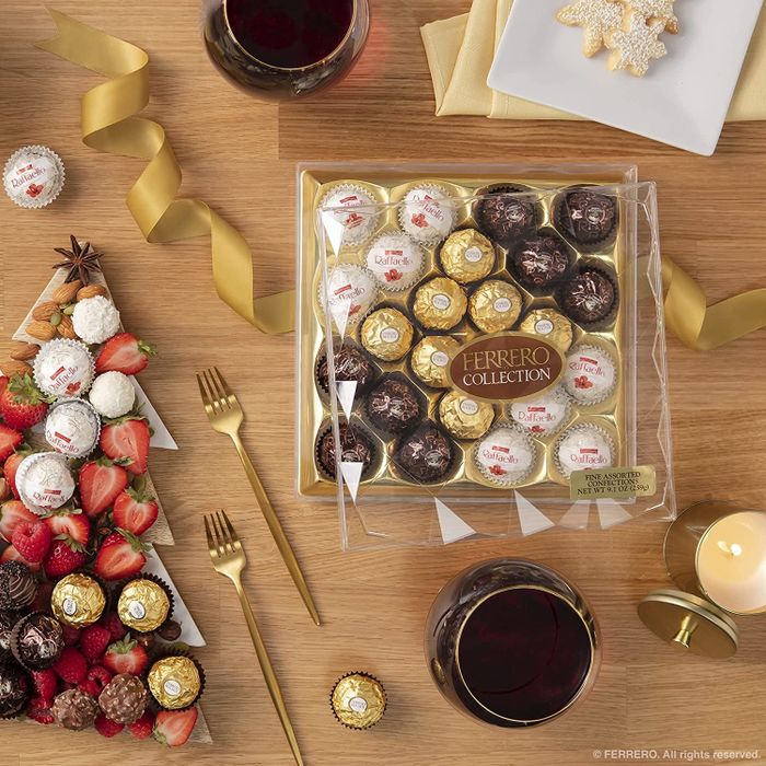 A box of Ferrero Rocher chocolates.