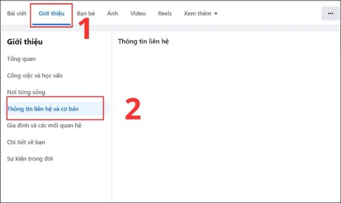 Chọn mục Giới thiệu và bấm vào Thông tin liên hệ và cơ bản