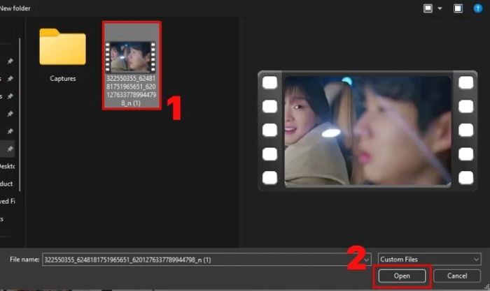 Chọn Open để tải video lên Canva