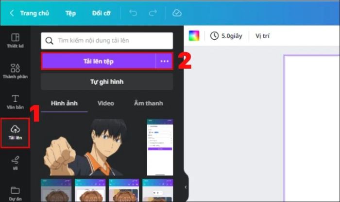 Các bước để tải video lên Canva