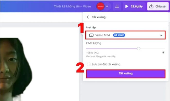 Hoàn thành việc tải xuống video đã tách nền