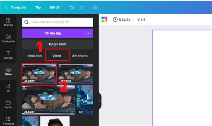 Nhấn vào mục Video và chọn video đã tải lên để tiếp tục