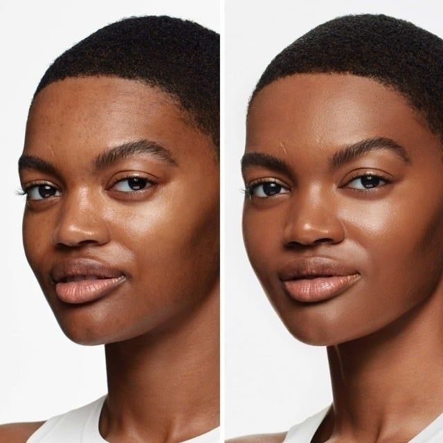 Before and after images showcasing the results of using the foundation stick