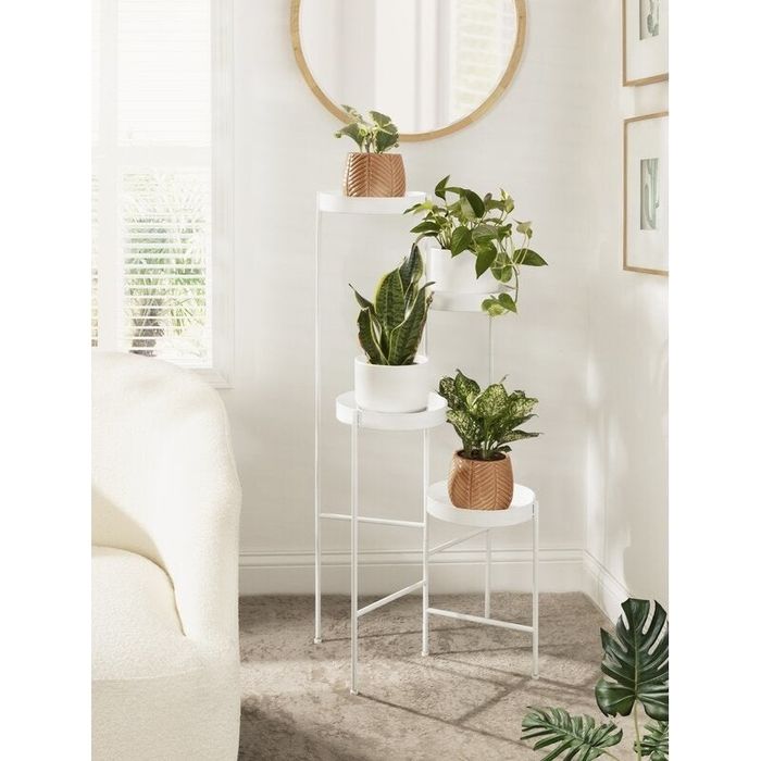 This three-tiered plant stand is a great addition for any space, offering multiple levels for your favorite plants to thrive.