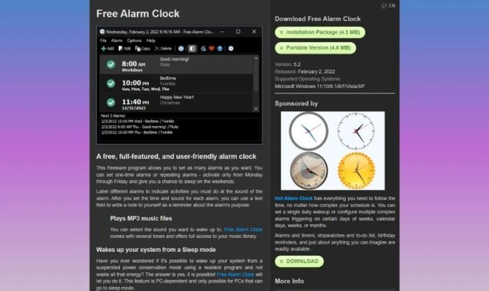 Hướng dẫn cài đặt báo thức với Free Alarm Clock