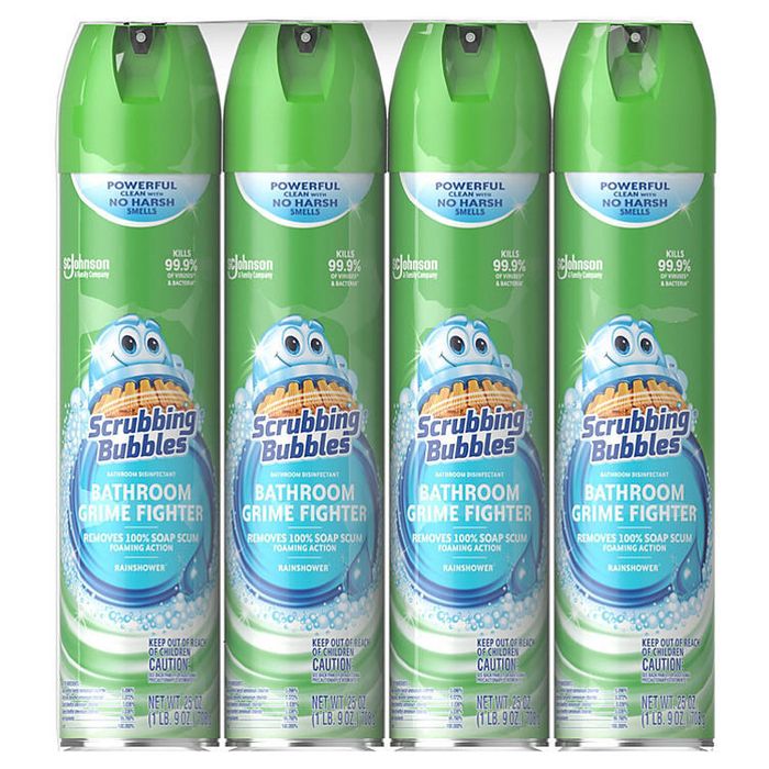 a four-pack of Scrubbing Bubbles Bathroom Grime Fighter