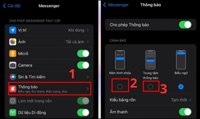 Tích chọn vào 2 ô Màn hình khóa và Trung tâm thông báo