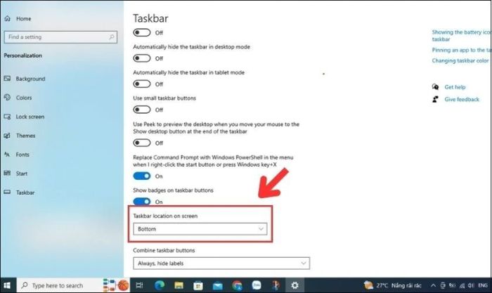 Hướng dẫn chuyển thanh công cụ từ dọc sang ngang trên Windows 10