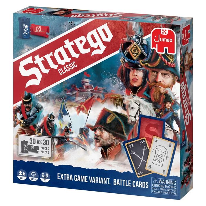 Box art for the Stratego Classic game, showcasing illustrations of soldiers and strategic gameplay pieces