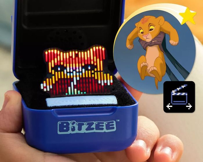 Toy featuring a pixelated image of Simba held in a hand. Text reads: