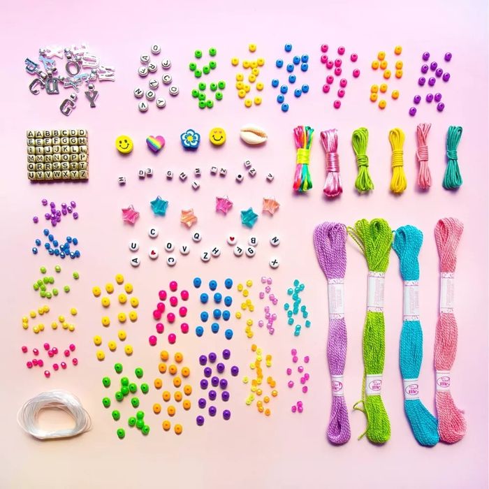 A colorful assortment of beads and accessories from the jewelry-making kit