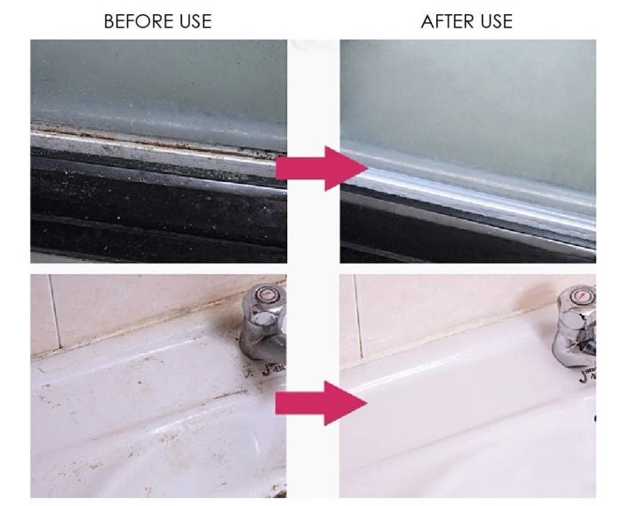 A side-by-side comparison of images displaying the dramatic transformation before and after using the cleaner
