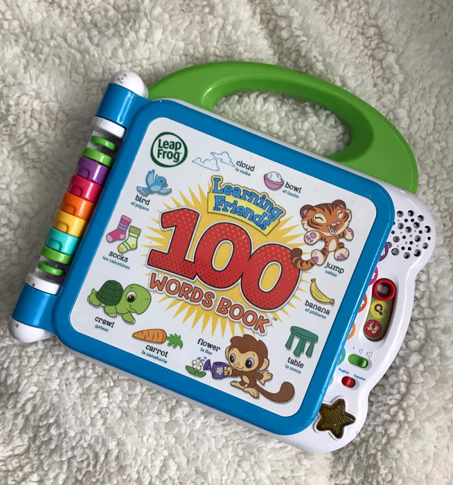 A reviewer's photo of the 100 Words Book designed for children.