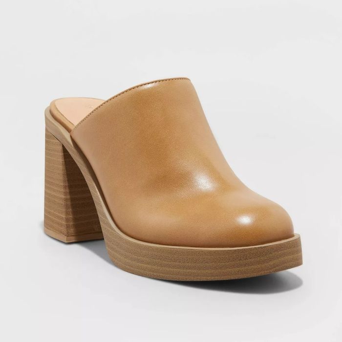 Beige platform mule heels