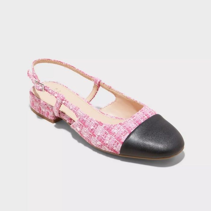 Pink slingbacks with a black toe detail